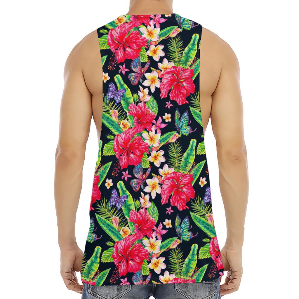 Exotic Hibiscus Flowers Pattern Print Men's Muscle Tank Top