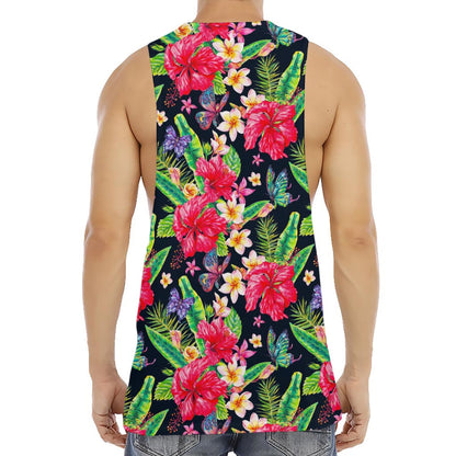 Exotic Hibiscus Flowers Pattern Print Men's Muscle Tank Top