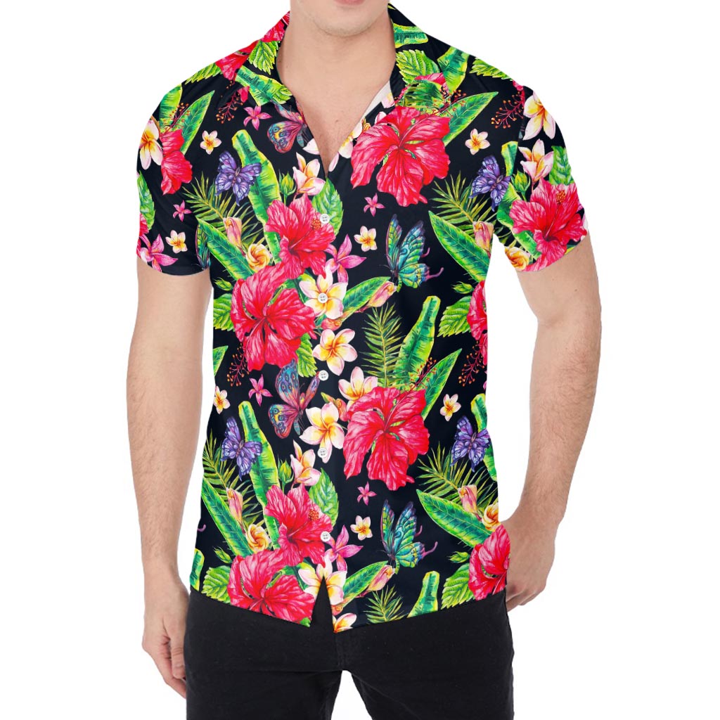Exotic Hibiscus Flowers Pattern Print Men's Shirt