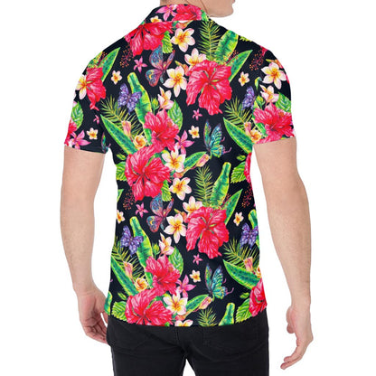 Exotic Hibiscus Flowers Pattern Print Men's Shirt