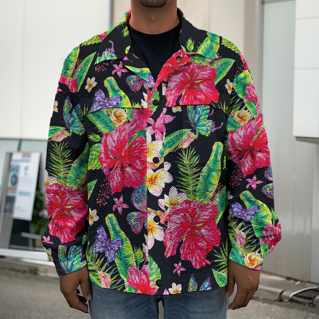 Exotic Hibiscus Flowers Pattern Print Men's Shirt Jacket