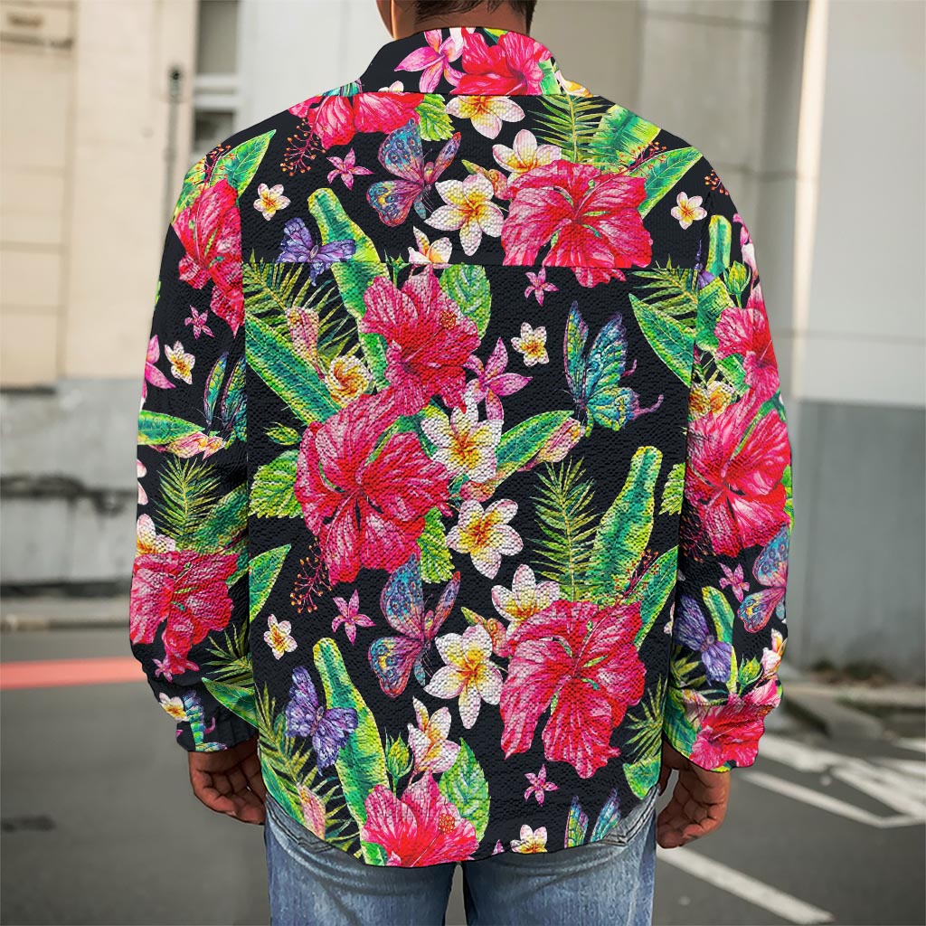 Exotic Hibiscus Flowers Pattern Print Men's Shirt Jacket