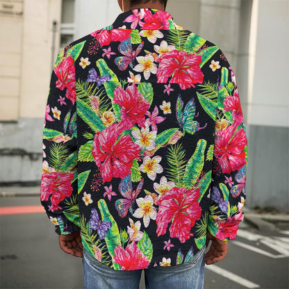 Exotic Hibiscus Flowers Pattern Print Men's Shirt Jacket