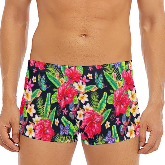 Exotic Hibiscus Flowers Pattern Print Men's Short Boxer Briefs