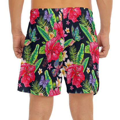 Exotic Hibiscus Flowers Pattern Print Men's Split Running Shorts