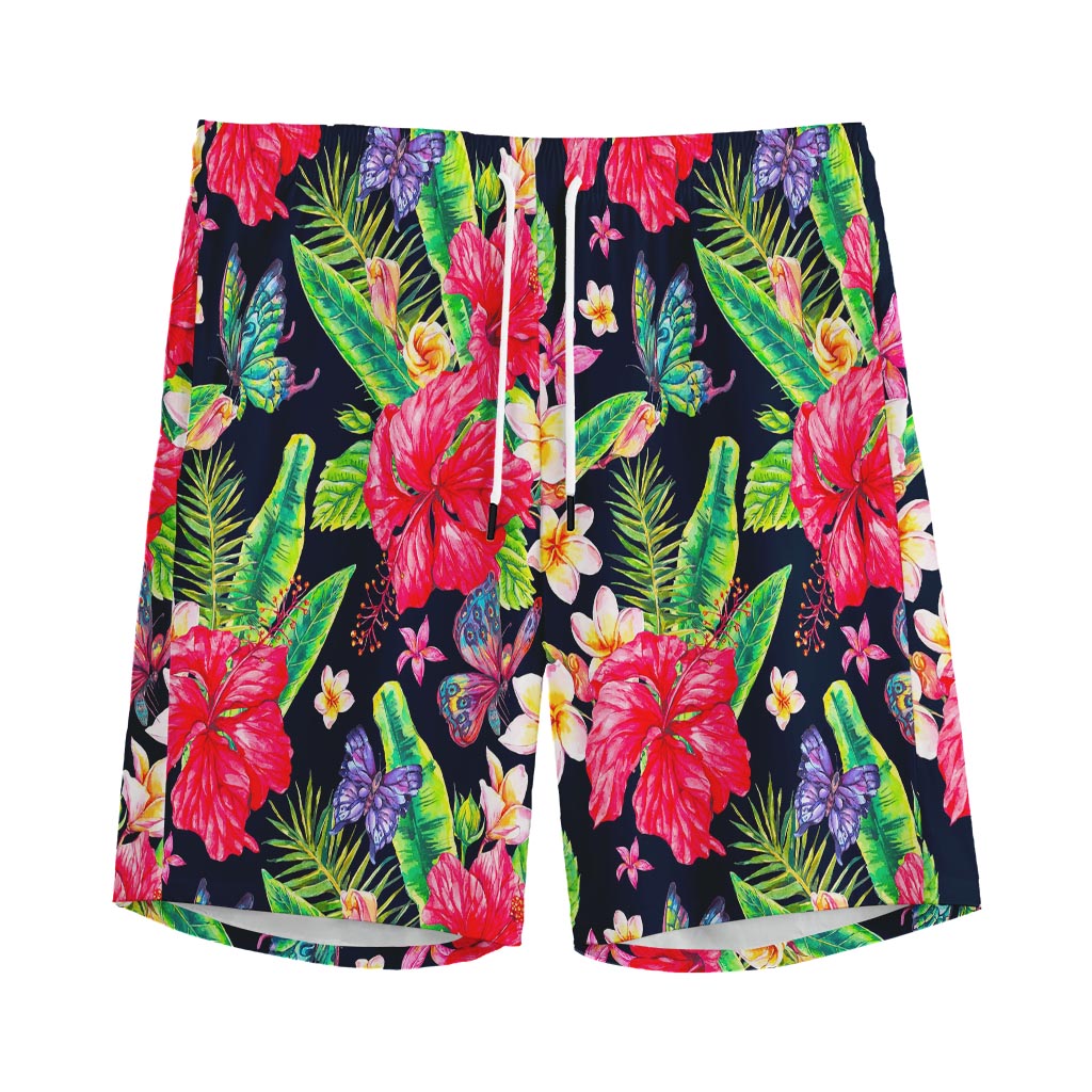 Exotic Hibiscus Flowers Pattern Print Men's Sports Shorts