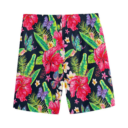 Exotic Hibiscus Flowers Pattern Print Men's Sports Shorts