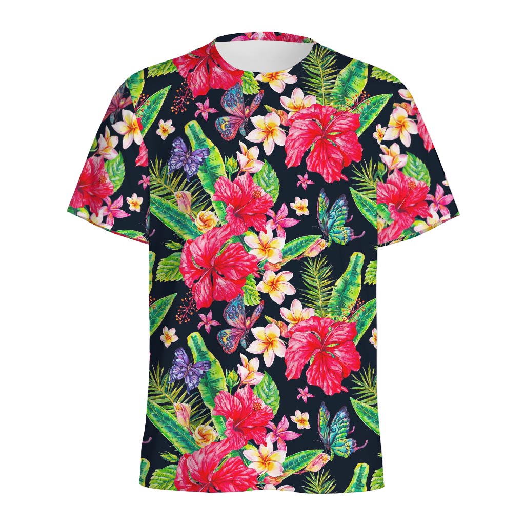 Exotic Hibiscus Flowers Pattern Print Men's Sports T-Shirt