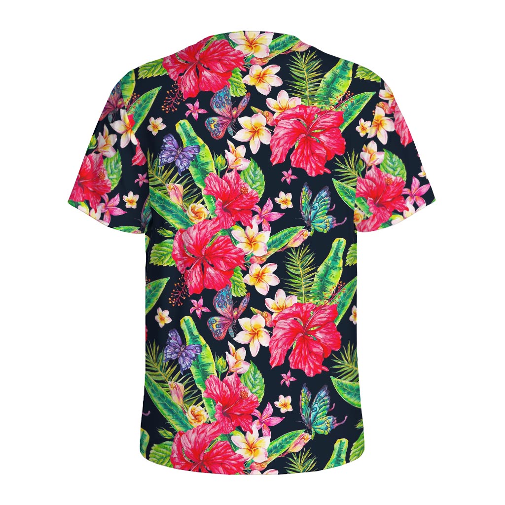 Exotic Hibiscus Flowers Pattern Print Men's Sports T-Shirt