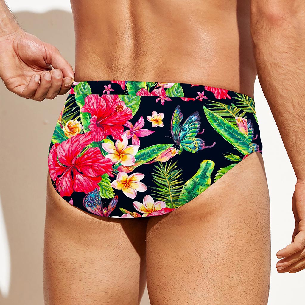 Exotic Hibiscus Flowers Pattern Print Men's Swim Briefs