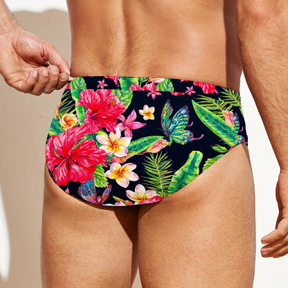 Exotic Hibiscus Flowers Pattern Print Men's Swim Briefs