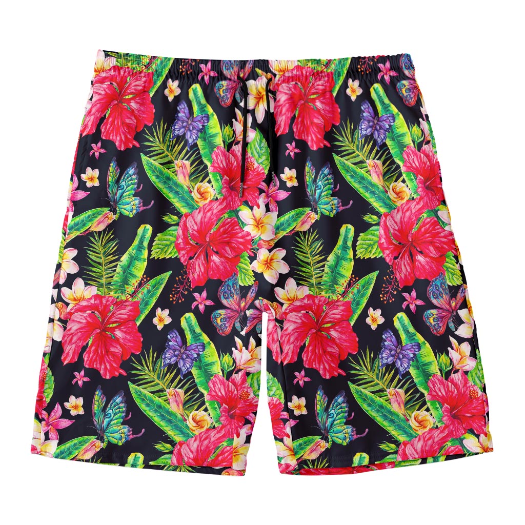 Exotic Hibiscus Flowers Pattern Print Men's Swim Trunks