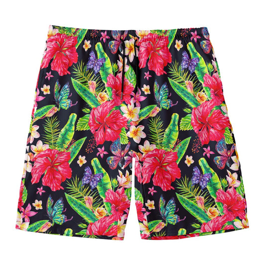 Exotic Hibiscus Flowers Pattern Print Men's Swim Trunks