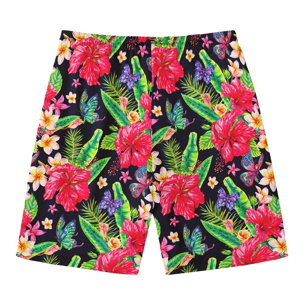 Exotic Hibiscus Flowers Pattern Print Men's Swim Trunks