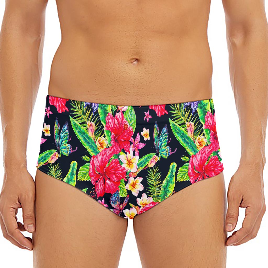 Exotic Hibiscus Flowers Pattern Print Men's Triangle Swim Briefs