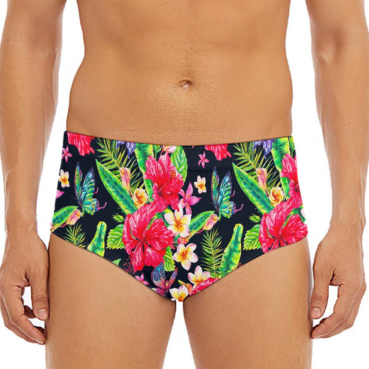 Exotic Hibiscus Flowers Pattern Print Men's Triangle Swim Briefs