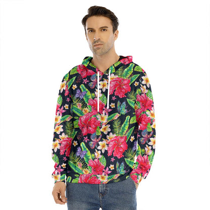 Exotic Hibiscus Flowers Pattern Print Men's Velvet Pullover Hoodie