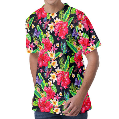Exotic Hibiscus Flowers Pattern Print Men's Velvet T-Shirt