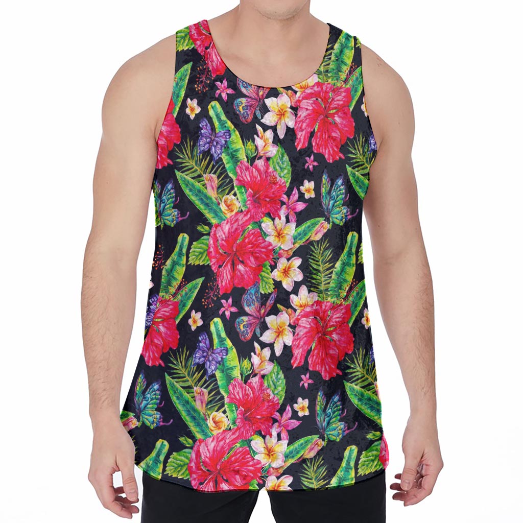 Exotic Hibiscus Flowers Pattern Print Men's Velvet Tank Top