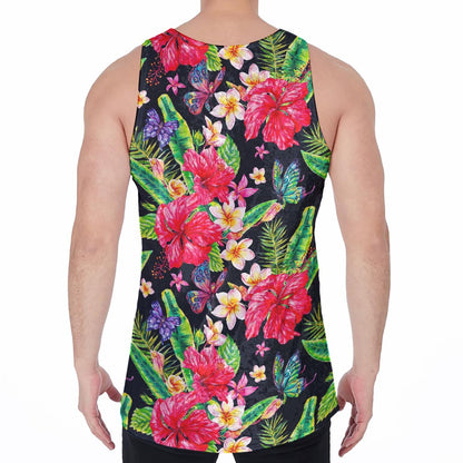 Exotic Hibiscus Flowers Pattern Print Men's Velvet Tank Top