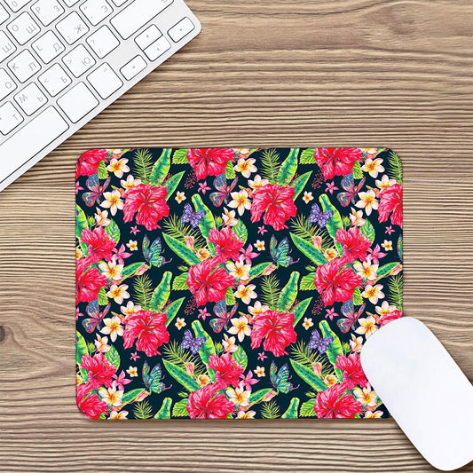Exotic Hibiscus Flowers Pattern Print Mouse Pad