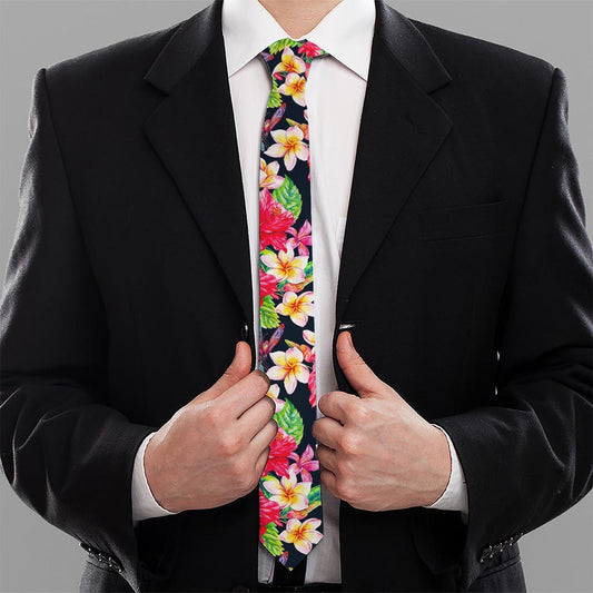 Exotic Hibiscus Flowers Pattern Print Necktie
