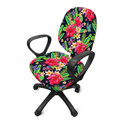Exotic Hibiscus Flowers Pattern Print Office Chair Cover