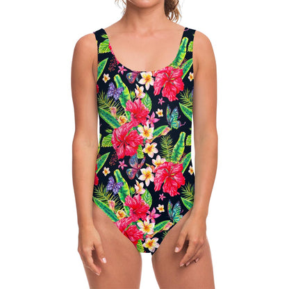 Exotic Hibiscus Flowers Pattern Print One Piece Swimsuit