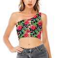 Exotic Hibiscus Flowers Pattern Print One Shoulder Crop Top