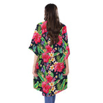 Exotic Hibiscus Flowers Pattern Print Open Front Beach Cover Up