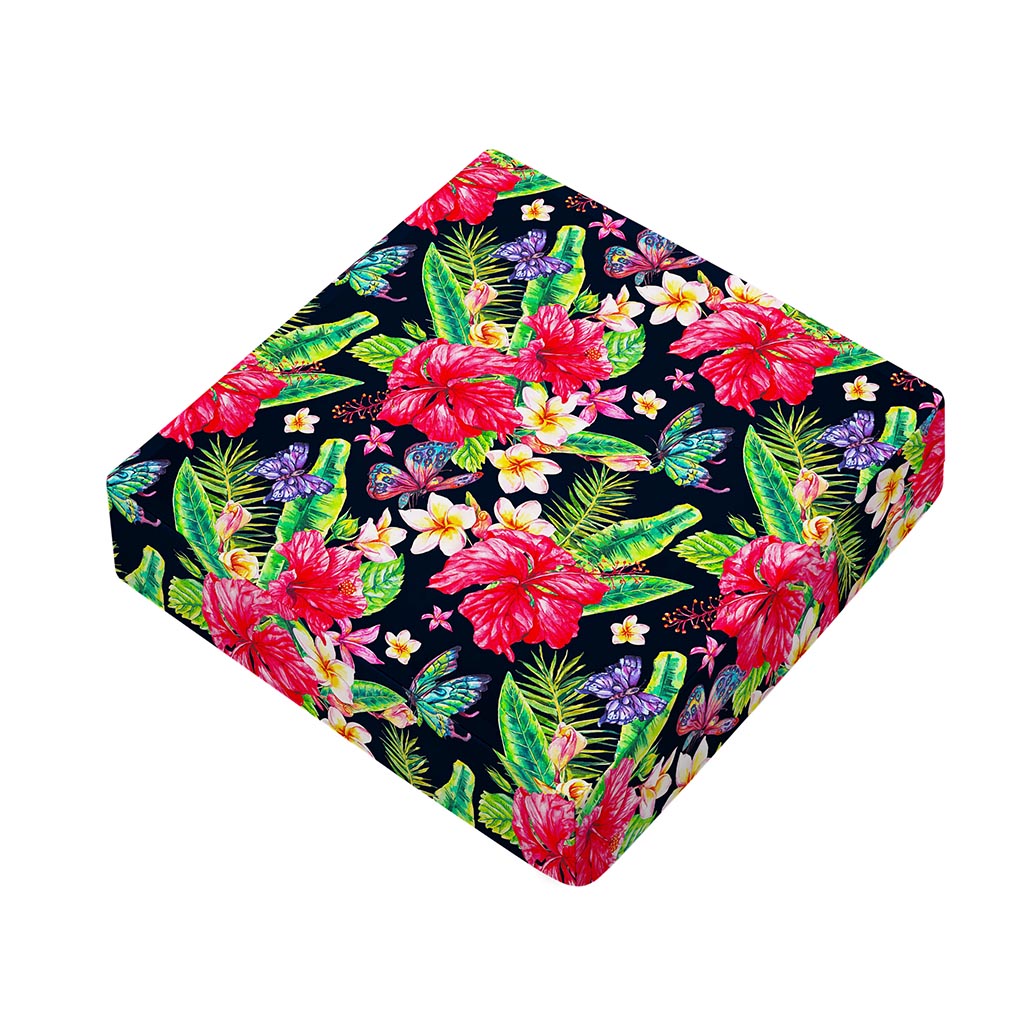 Exotic Hibiscus Flowers Pattern Print Outdoor Seat Cushion Cover
