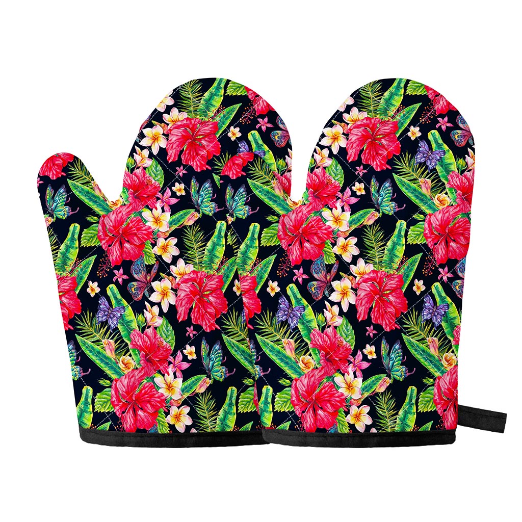 Exotic Hibiscus Flowers Pattern Print Oven Mitts