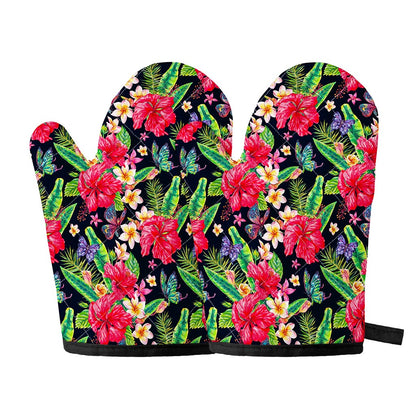 Exotic Hibiscus Flowers Pattern Print Oven Mitts