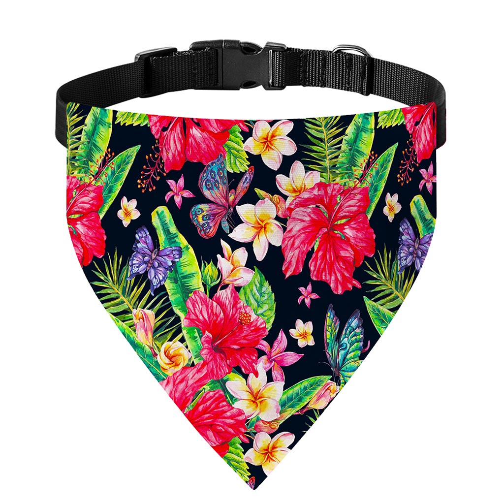 Exotic Hibiscus Flowers Pattern Print Over The Collar Dog Bandana