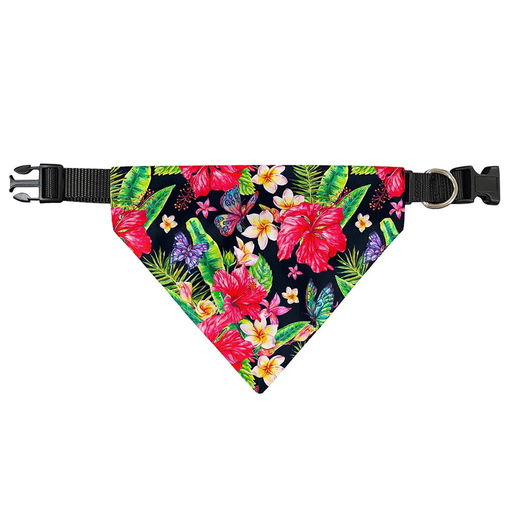 Exotic Hibiscus Flowers Pattern Print Over The Collar Dog Bandana