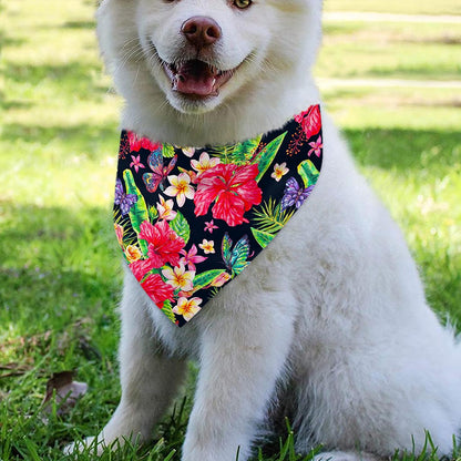 Exotic Hibiscus Flowers Pattern Print Over The Collar Dog Bandana