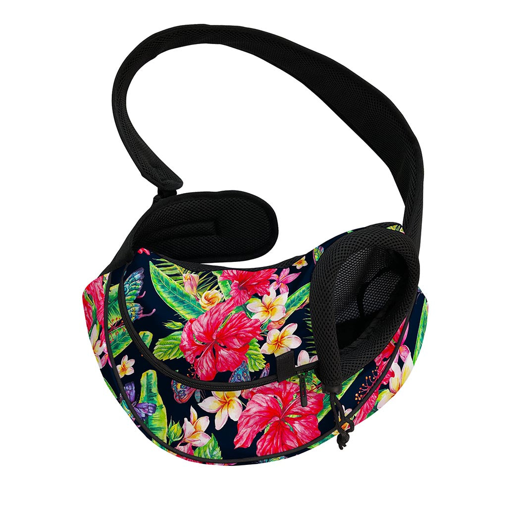 Exotic Hibiscus Flowers Pattern Print Pet Sling Carrier
