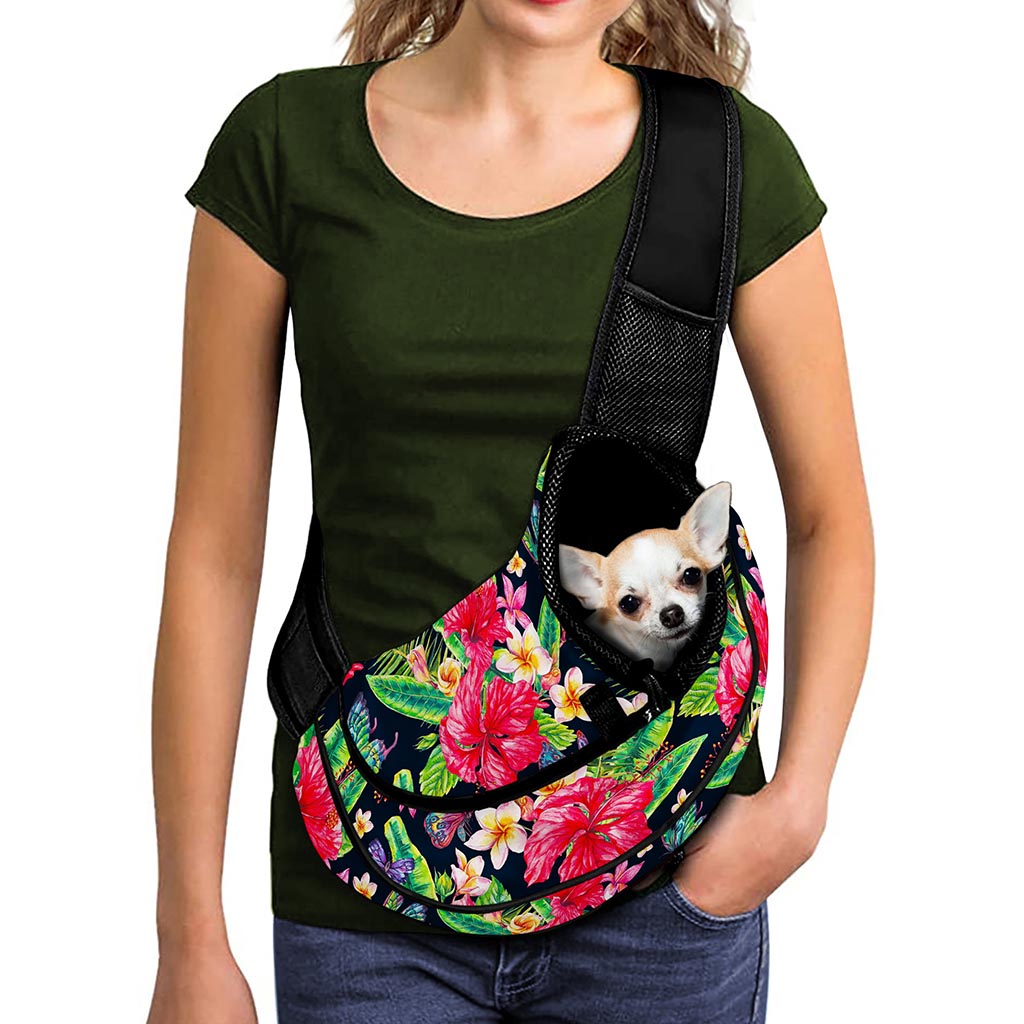 Exotic Hibiscus Flowers Pattern Print Pet Sling Carrier