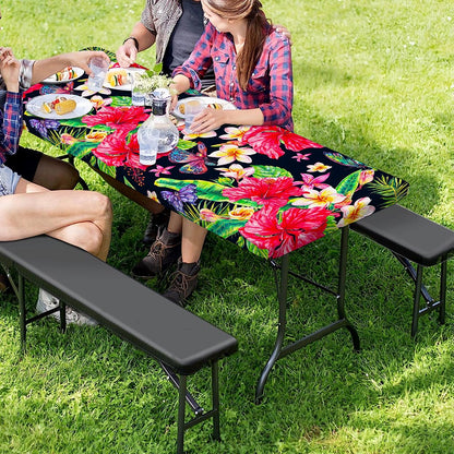 Exotic Hibiscus Flowers Pattern Print Picnic Table Cover