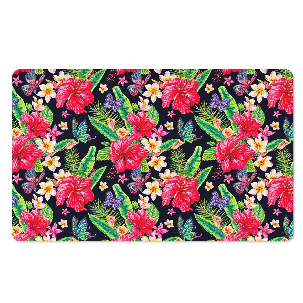 Exotic Hibiscus Flowers Pattern Print Polyester Doormat