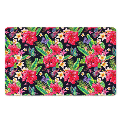Exotic Hibiscus Flowers Pattern Print Polyester Doormat