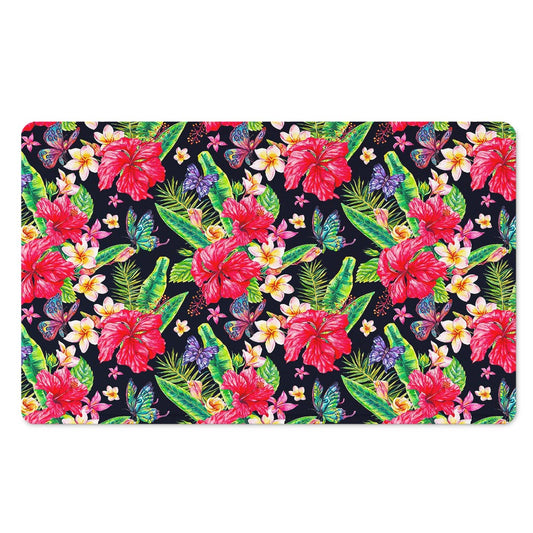 Exotic Hibiscus Flowers Pattern Print Polyester Doormat