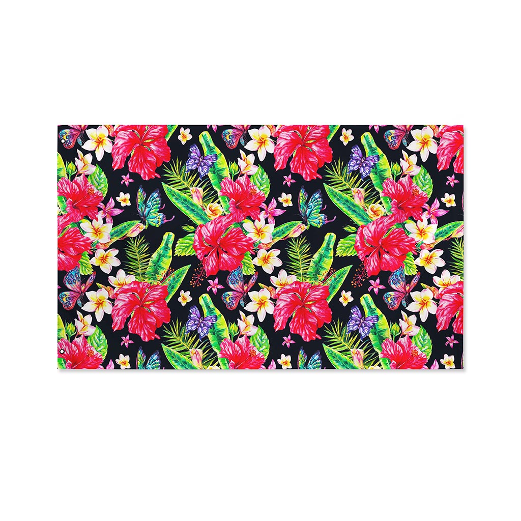 Exotic Hibiscus Flowers Pattern Print Polyester Flag