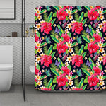 Exotic Hibiscus Flowers Pattern Print Polyester Shower Curtain