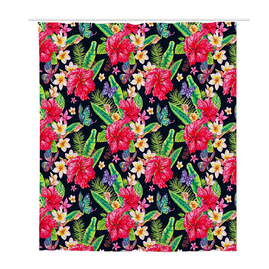 Exotic Hibiscus Flowers Pattern Print Polyester Shower Curtain
