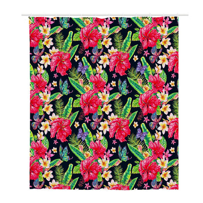 Exotic Hibiscus Flowers Pattern Print Polyester Shower Curtain