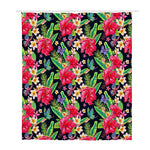 Exotic Hibiscus Flowers Pattern Print Polyester Shower Curtain