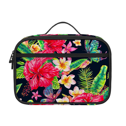 Exotic Hibiscus Flowers Pattern Print Portable Lunch Bag