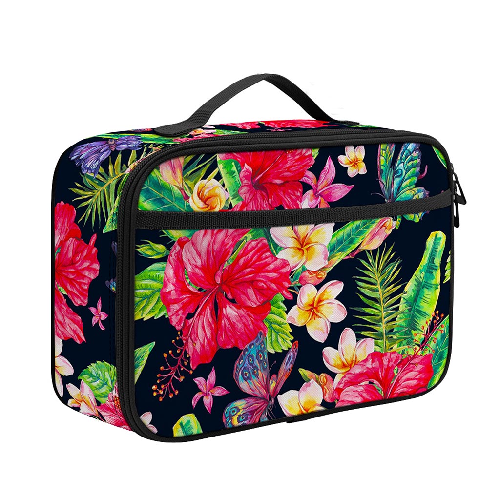 Exotic Hibiscus Flowers Pattern Print Portable Lunch Bag