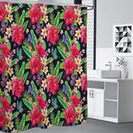 Exotic Hibiscus Flowers Pattern Print Premium Shower Curtain